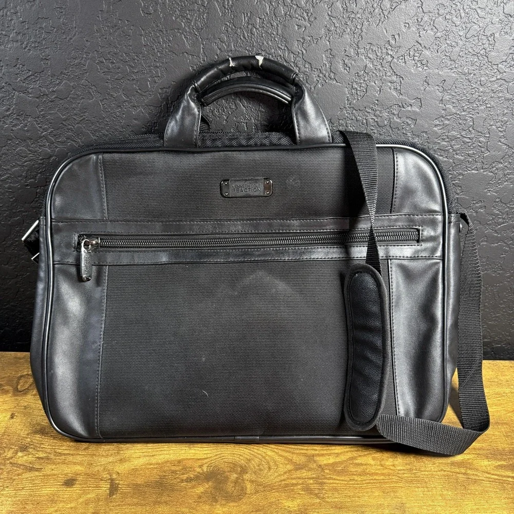 Kenneth Cole Reaction R-Tech Black Ballistic Nylon Laptop Briefcase Bag Large‎